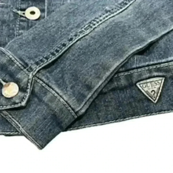 Guess Girls Denim Jean Cropped Embellished Jacket Size 7 - Picture 7 of 12